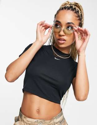 Shop Nike Essential Slim Crop T-shirt In Black