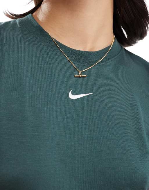 Nike Essential slim cropped t-shirt in dark green, 3 of 4