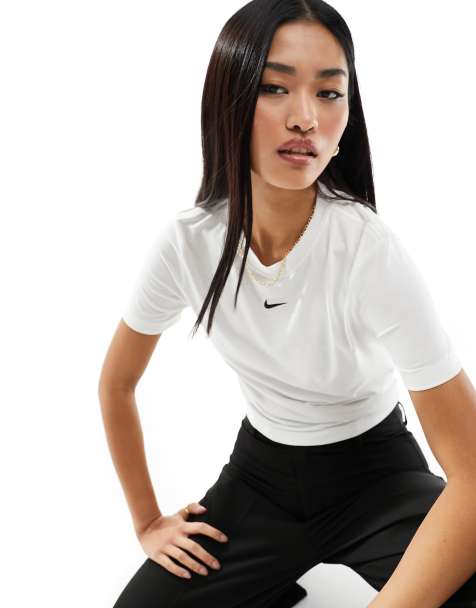 Nike essential slim cropped t-shirt in white - view 1