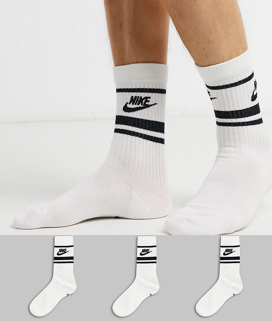 Nike Essential stripe 3 pack socks in white with black logo