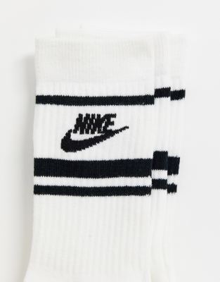 nike essential stripe 3 pack socks in white with black logo