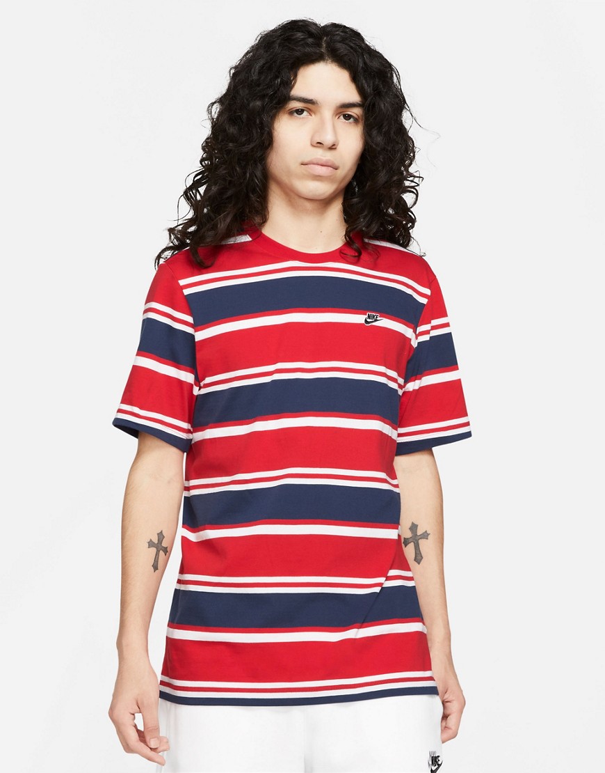 Nike Essential Stripe t-shirt in red/navy