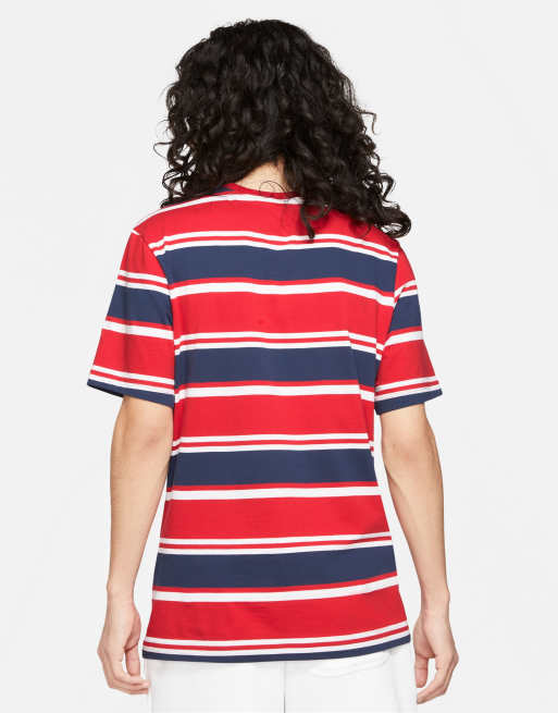 Nike red white on sale and blue shirt