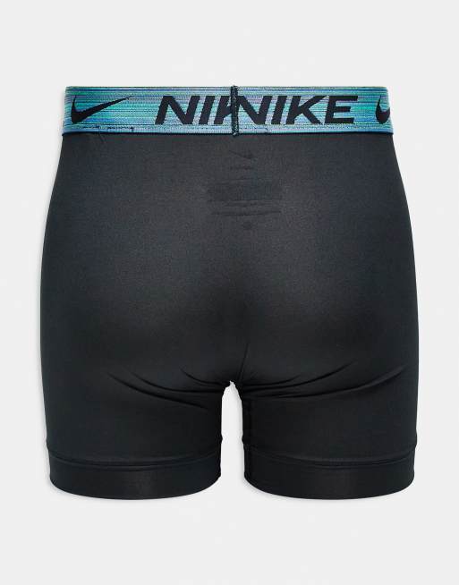 Nike – Essential – Svarta boxerkalsonger i mikrofiber med gröna, khakigröna och blå midjeband, 3-pack, 3 av 3