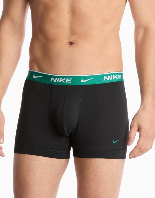 Nike – Essential – Svarta trunks i bomull med gröna/orange/bruna midjeband, 3-pack, 2 av 4