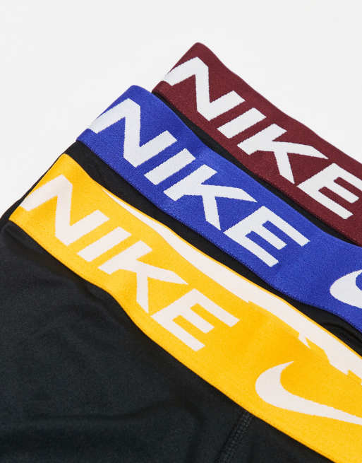 Nike – Essential – Svarta trunks i mikrofiber med vinröda, blå och gula midjeband, 3-pack , 2 av 3