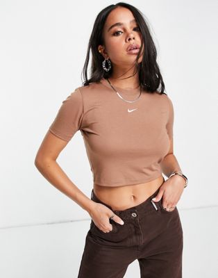 Femme Nike - Essential - T-shirt crop top ajusté - Marron terre