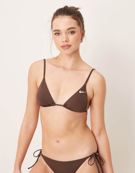 Nike Essential triangle bikini top in brown, 4 of 4