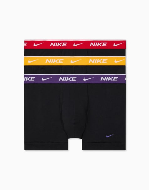 Nike – Essential – Zestaw 3 par bawełnianych bokserek z kolorową taśmą w talii w kolorze fioletowym, żółtym i czerwonym - view 1
