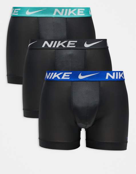 Nike – Essential – Zestaw 3 par bokserek z mikrofibry z taśmą w talii w kolorach pastelowoniebieskim, czarnym i niebieskim - view 1