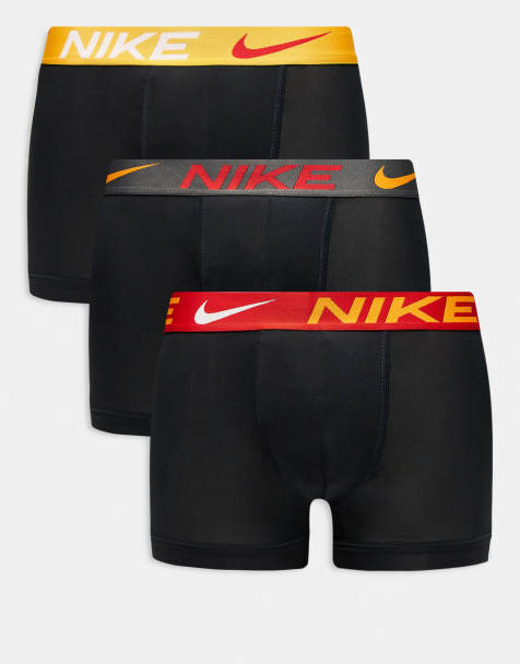 Nike – Essential – Zestaw 3 par czarnych bokserek z mikrofibry z gumką w talii w kolorach czerwonym, szarym i żółtym - view 1