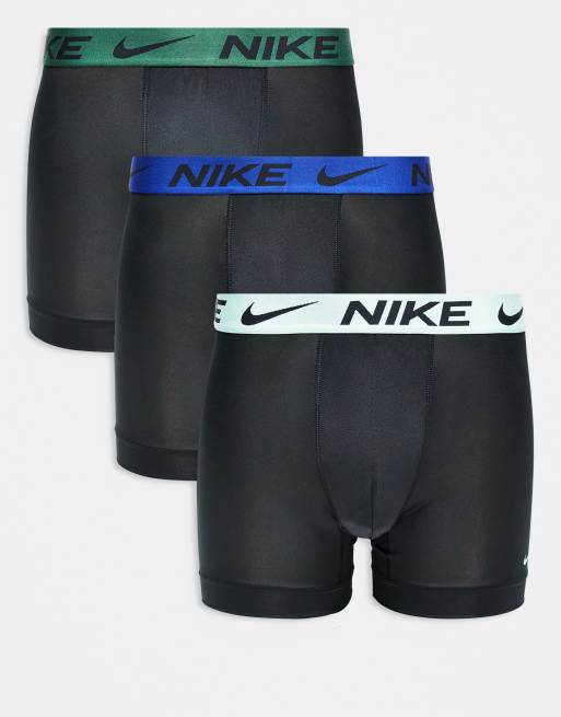 Nike Essential – Zestaw 3 par czarnych bokserek z mikrofibry z taśmą w talii w kolorach zielonym, miętowym i niebieskim