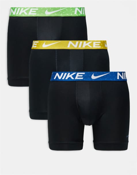 Nike – Essential – Zestaw par 3 czarnych bokserek z mikrofibry z taśmą w talii w kolorze żółtym, zielonym i niebieskim - view 1