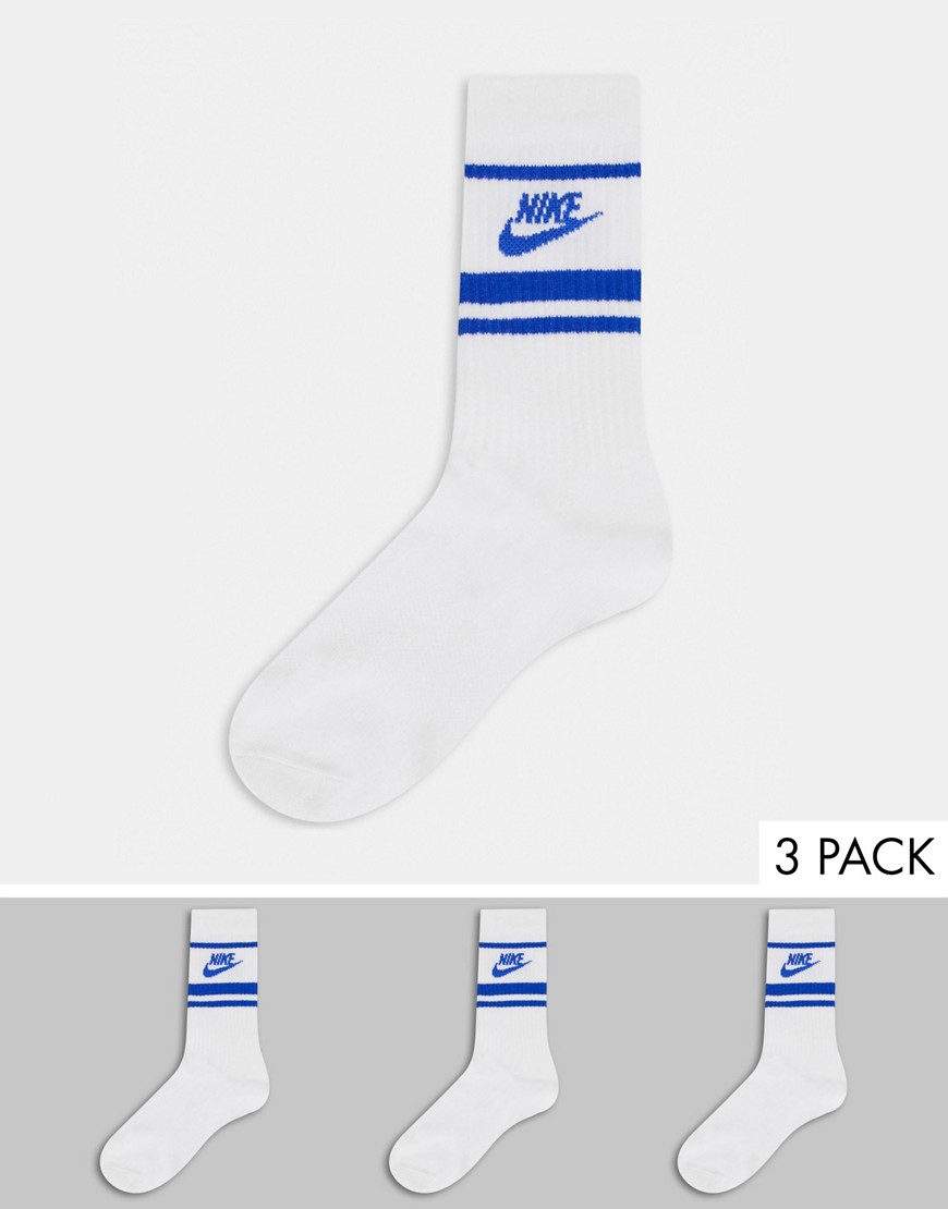 Nike Essentials 3 pack socks in white/blue