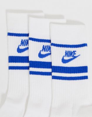 Nike Essentials 3 pack socks in white/blue