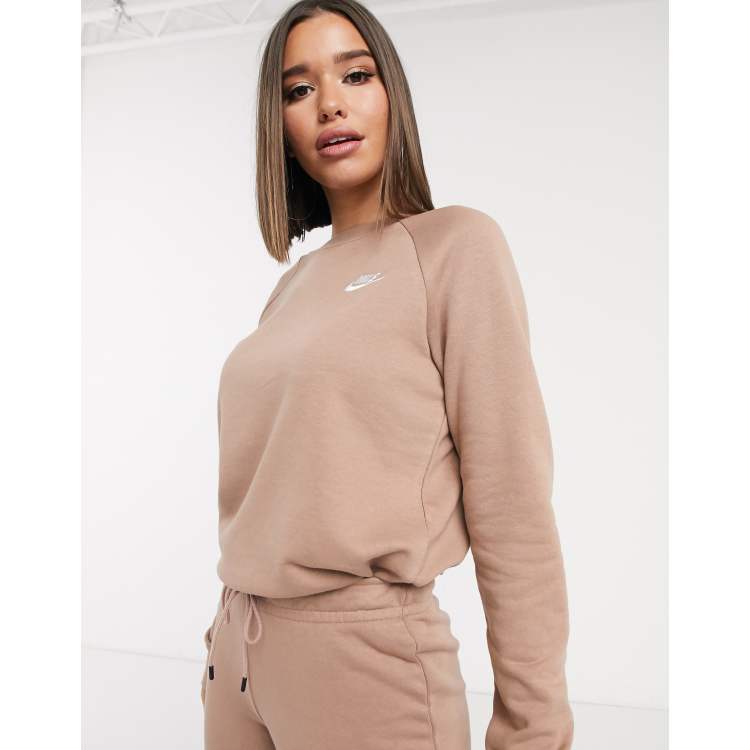 Nike essentials beige cropped high neck sweatshir hot sale