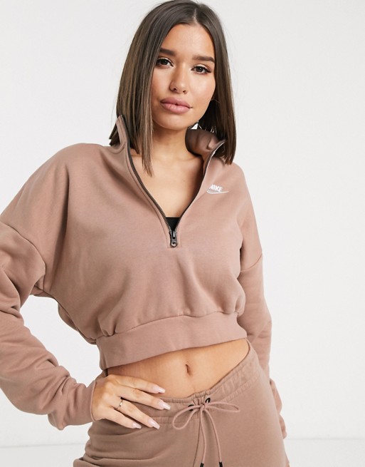 Nike Essentials beige cropped high neck sweatshirt