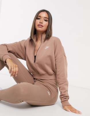 nike essentials black cropped high neck sweatshirt
