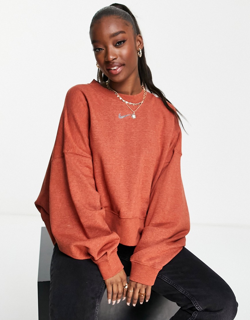 Nike - Essentials - Cropped lounge-sweatshirt van fleece in gemêleerd zwart-Bruin