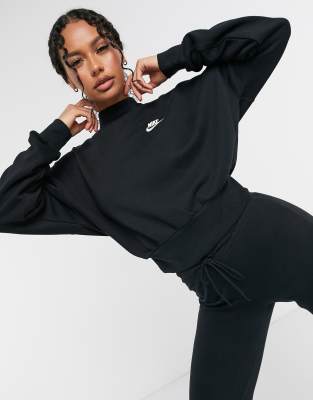 nike essentials pink cropped high neck sweatshirt