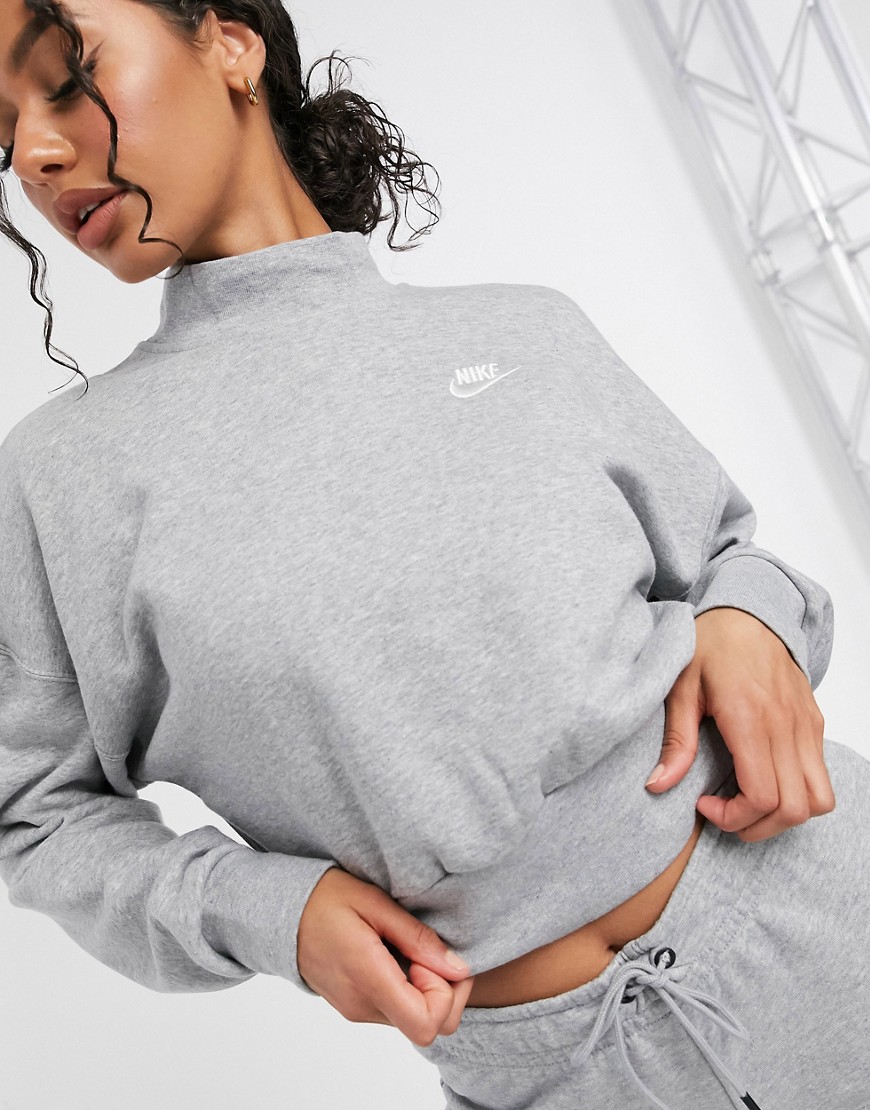 Nike essentials cropped mock neck sweatshirt in grey