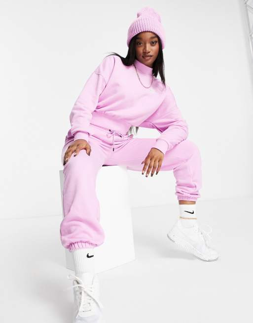 Nike essentials cropped mock neck sweatshirt in pink | ASOS