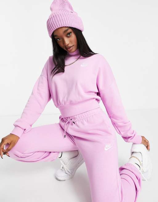 Nike essentials cropped mock neck sweatshirt in pink