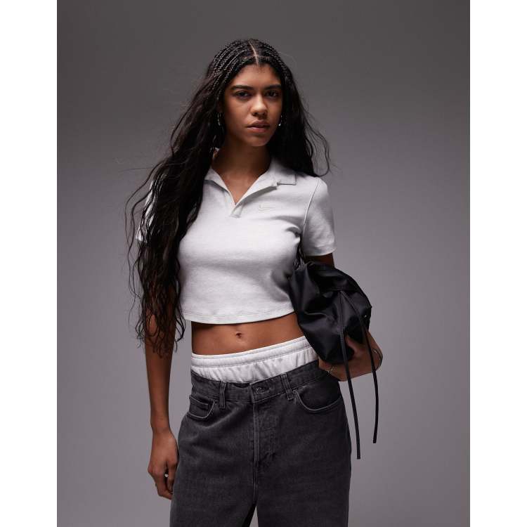 Nike Essentials cropped polo top in gray | ASOS
