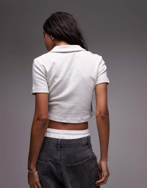 Nike Essentials cropped polo top in gray, 3 of 4