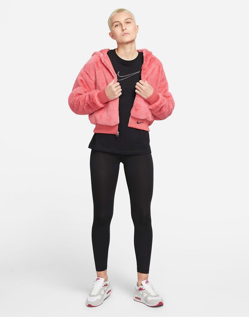 Nike Essentials faux fur hooded jacket in dusty pink