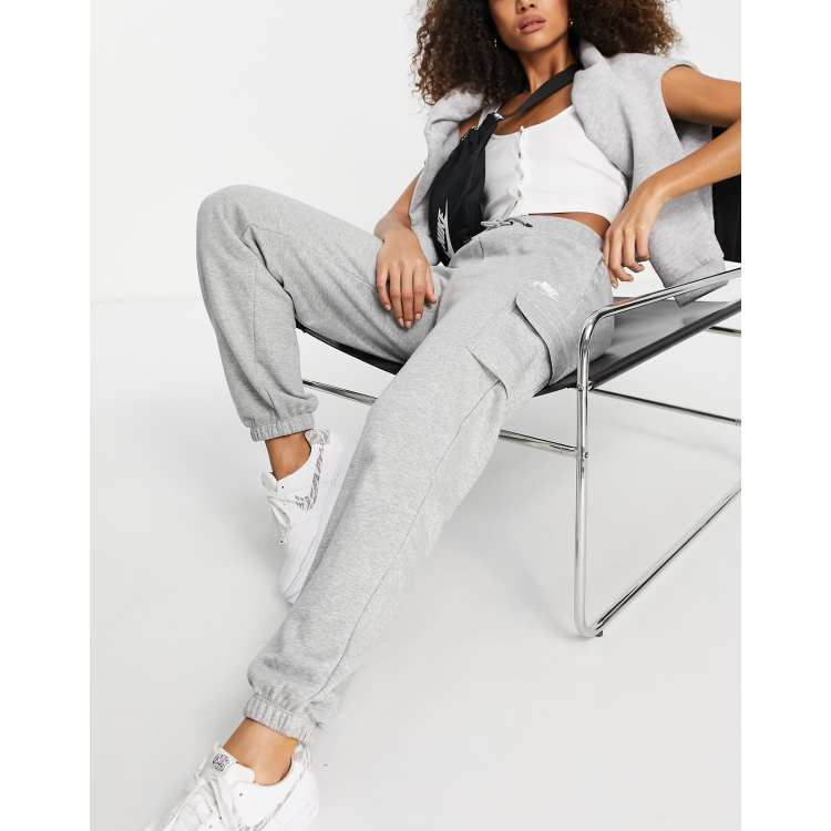 Nike Essentials cuffed sweatpants in white heather, ASOS