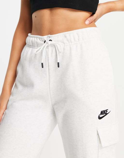 Nike Essentials Fleece cuffed cargo sweatpants in white heather