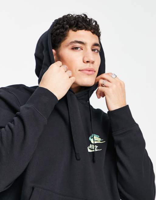 Nike Essentials fleece multi logo hoodie in black