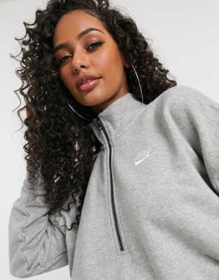 nike essentials grey cropped high neck sweatshirt