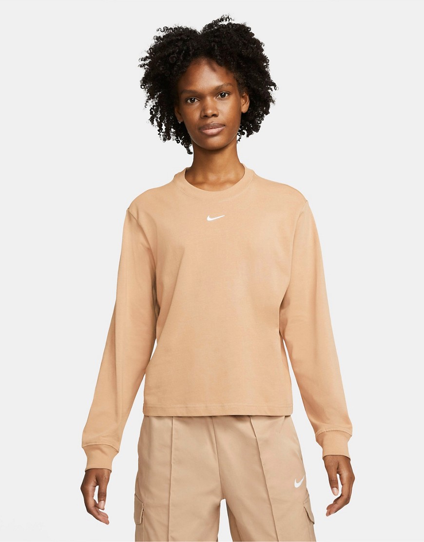 Nike Essentials LBR boxy long sleeve T-shirt in sand-Neutral