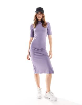 Shop Nike Essentials Midi Dress In Purple-gray