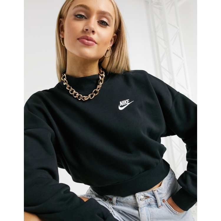 Nike essentials mock neck cropped sweatshirt in black ASOS