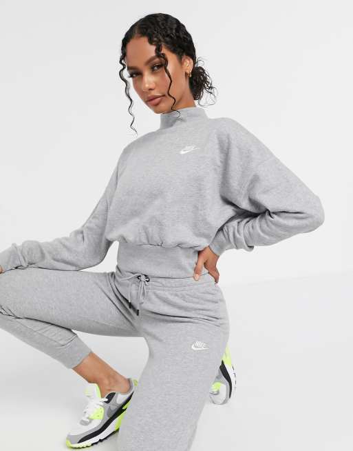 Nike essentials mock neck cropped sweatshirt in gray