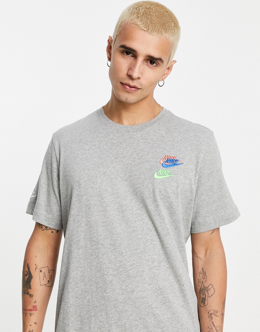 Nike Essentials+ multi logo t-shirt in grey