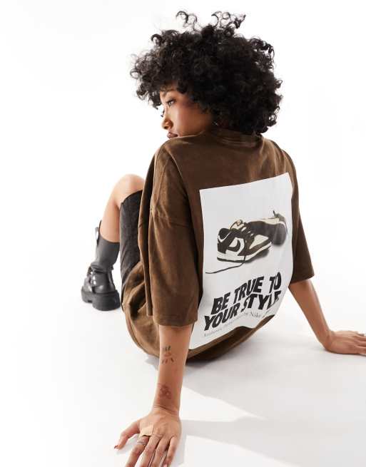 Nike Essentials oversized Dunk back print T-shirt in washed brown