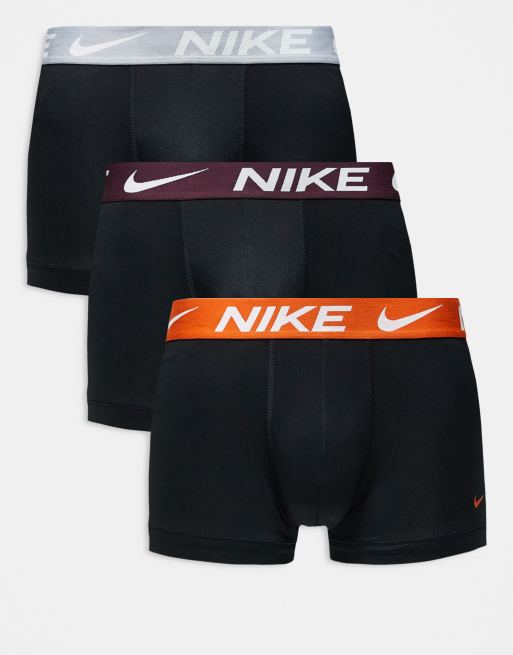 Nike - Essentials - Pakke med 3 par sorte boksershorts med linning i bordeaux/grå/orange i mikrofiberstof 