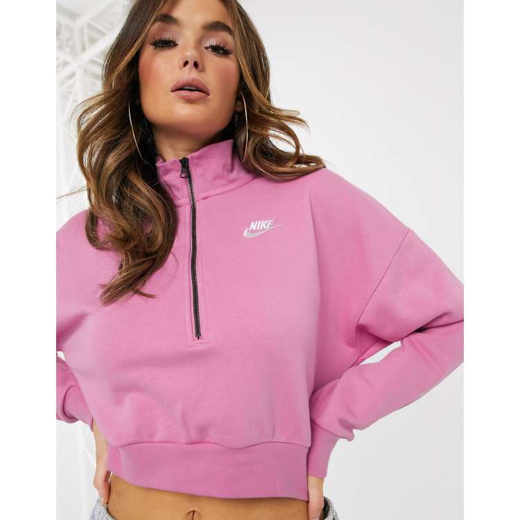 Nike Essentials Pink Cropped High Neck Sweatshirt ASOS