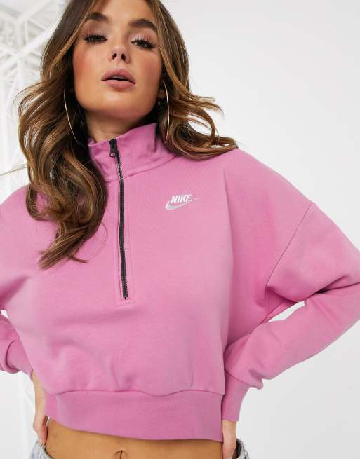 Nike Essentials Pink Cropped High Neck Sweatshirt