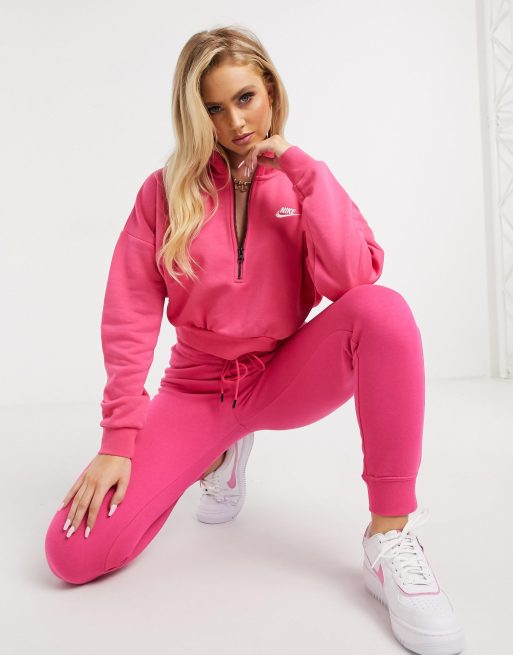 Nike Essentials pink cropped high neck sweatshirt