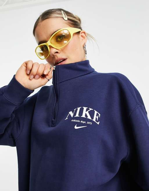 Nike Essentials – Polarowa bluza w stylu retro w kolorze ciemnego granatu z zamkiem pod szyją