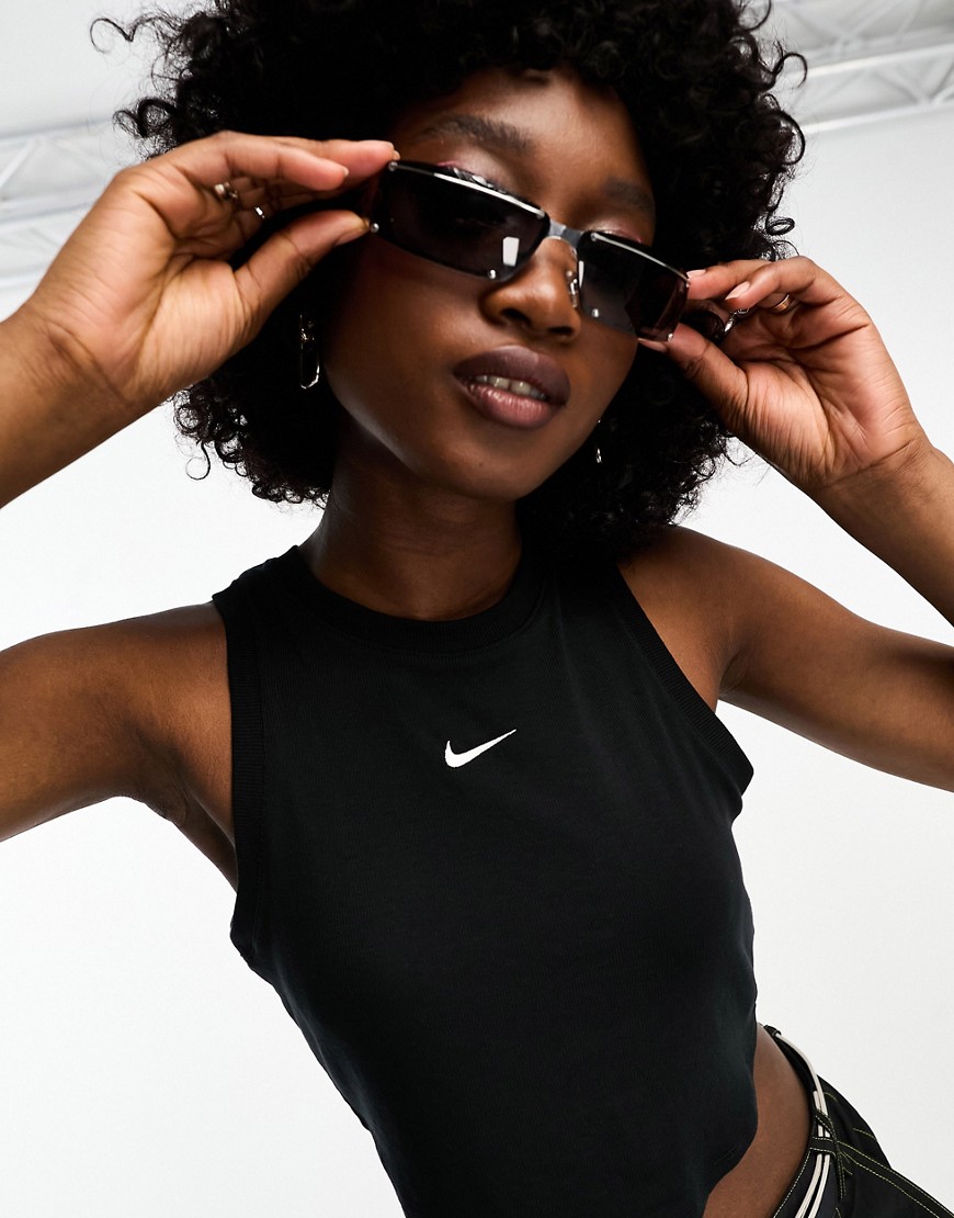 Shop Nike Essentials Ribbed Cropped Tank In Black