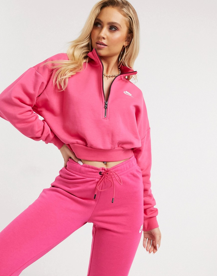 Nike – Essentials – Rosa, kort sweatshirt med hög krage