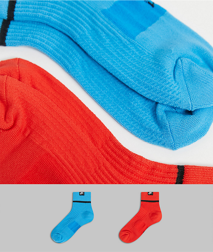 Nike - Essentials - Set van 2 paar kwarthoge sokken in rood/blauw