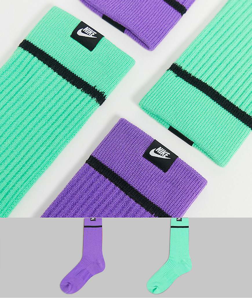 Nike - Essentials - Set van 2 paar sokken in paars/groen