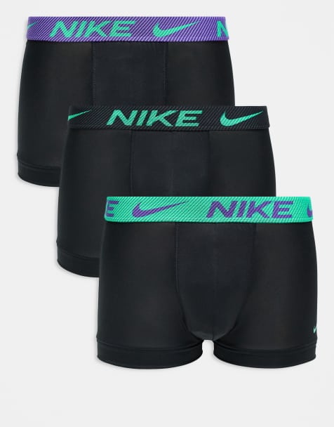 Nike - Essentials - Set van 3 boxershorts van microvezel in zwart met gekleurde tailleband in kaki / paars / groen - view 1